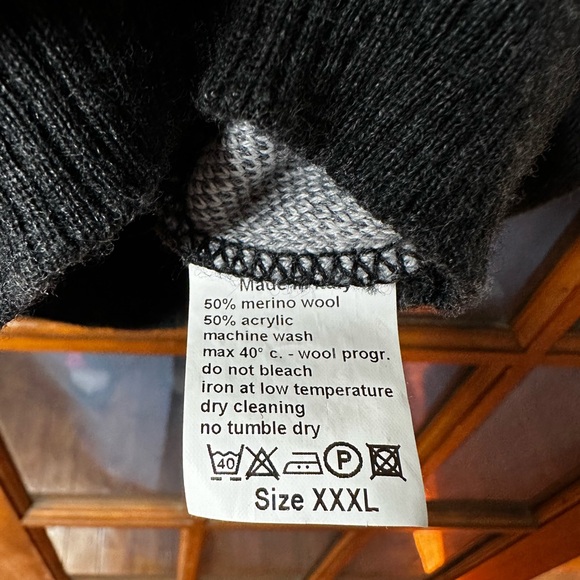 GIONFRIDDO Men’s Pullover Gray Sweater, 50% Merino WOOL  (XXXL) - Picture 4 of 6